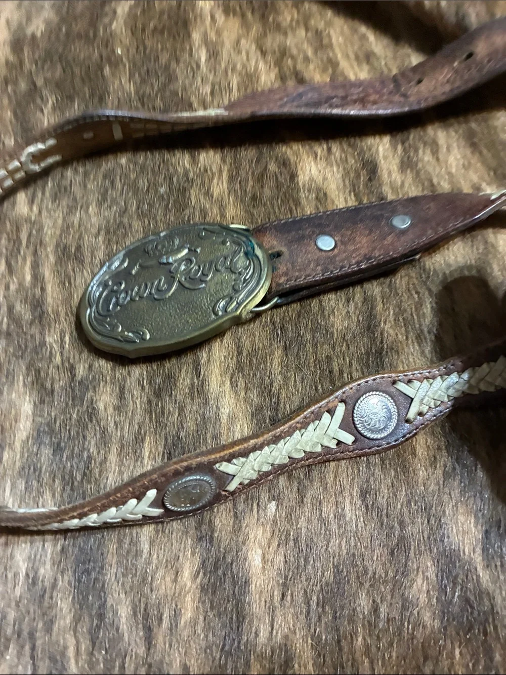 Crown Royal vintage Buckle with Circle Y concho belt in size 38